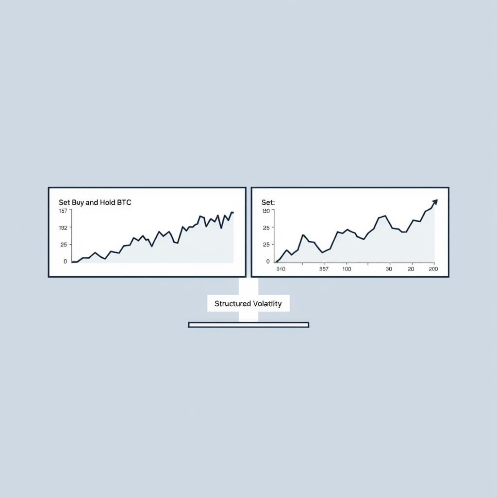 Split-screen chart. Left side: "Buy and Hold" BTC