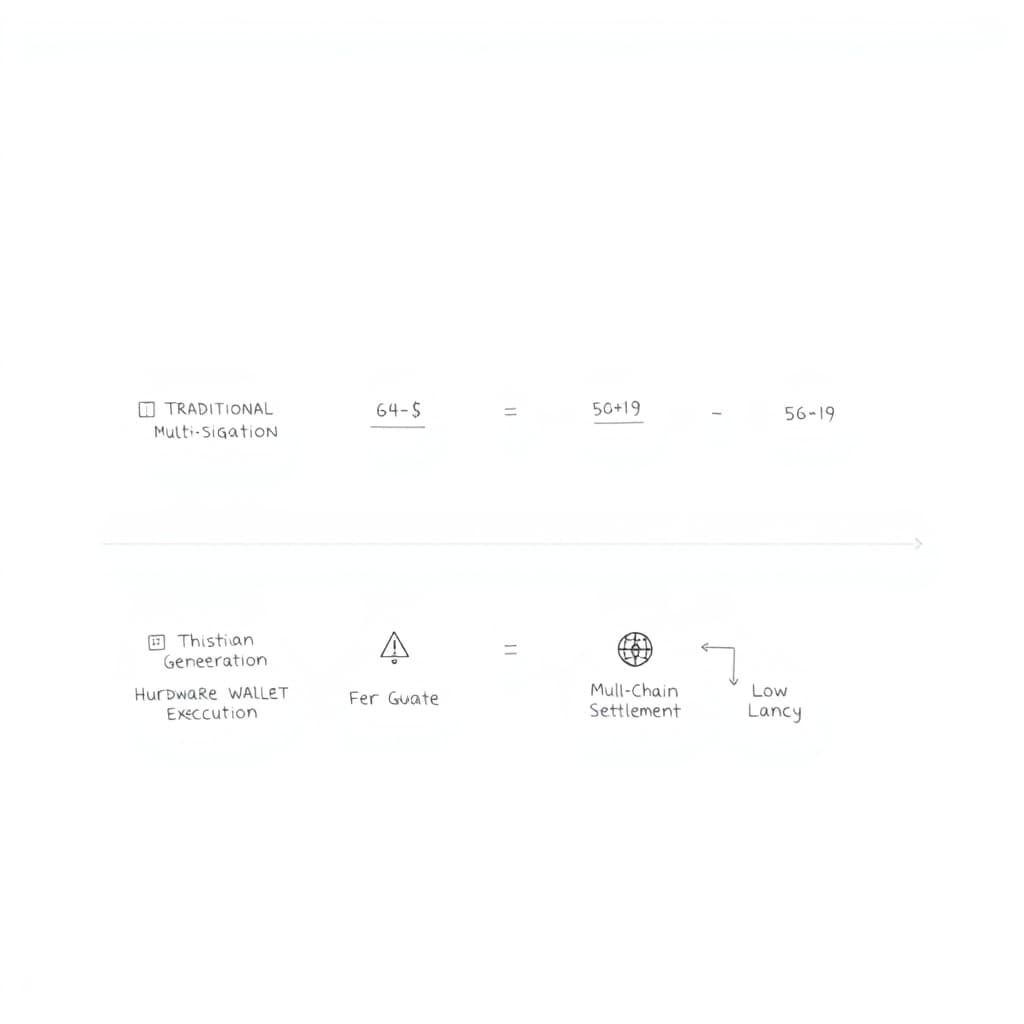 Process diagram contrasting traditional multi-sig transaction flows with OKX's AI-driven execution layer