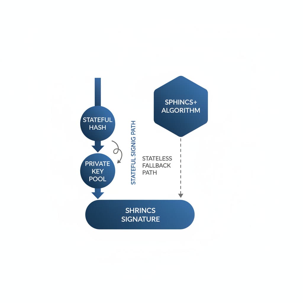 Diagram of SHRINCS stateful and stateless cryptographic paths