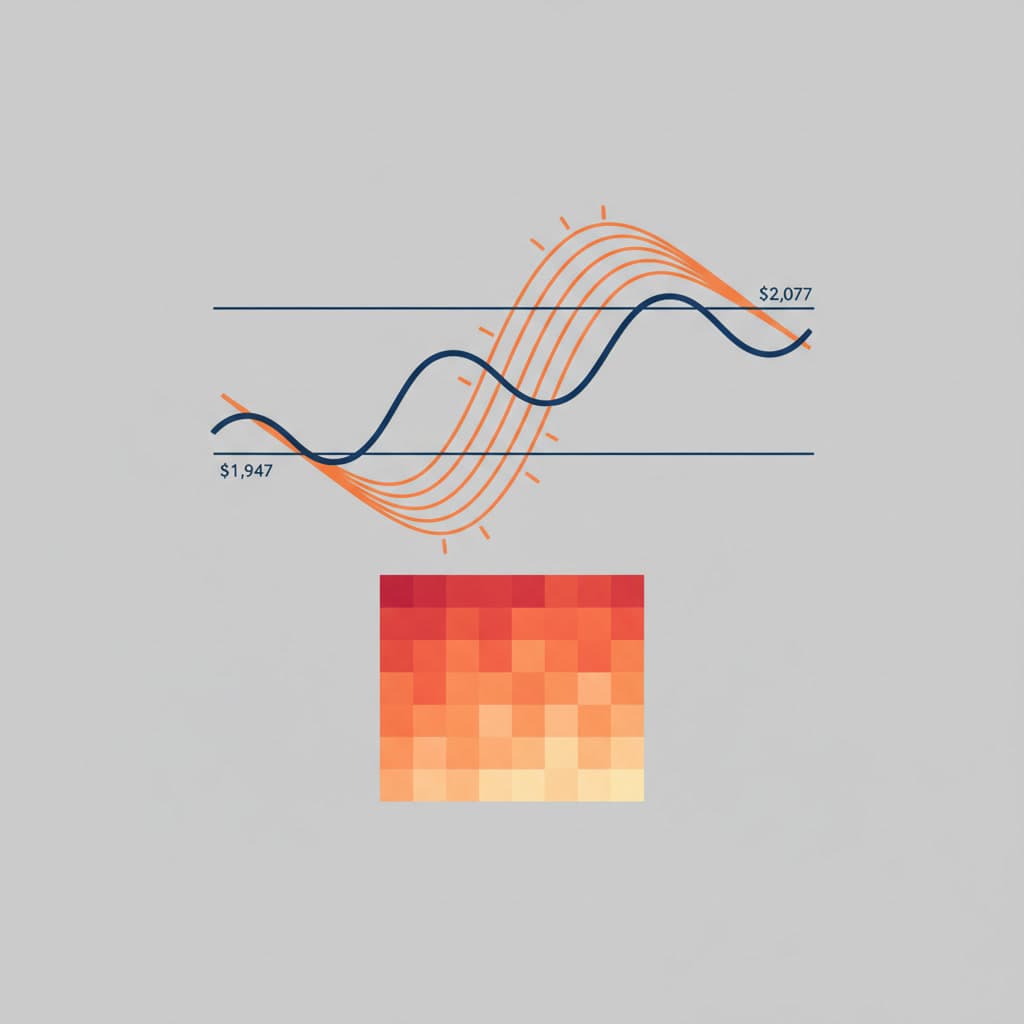 Dual-axis chart showing ETH price action against Elliott Wave projections and an institutional order flow heatmap.
