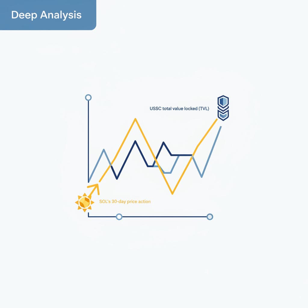 Dual-axis chart showing SOL spot price decline versus rising USDC TVL
