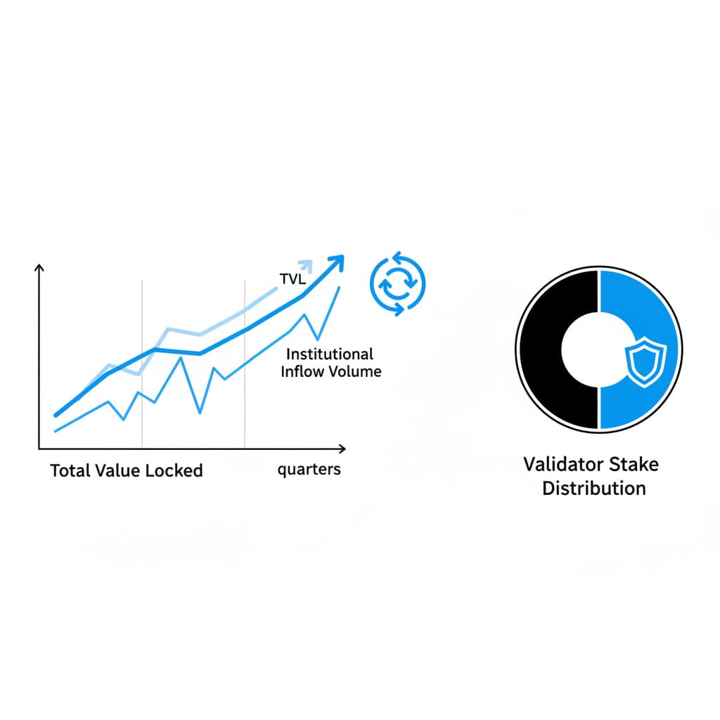 Solana TVL vs Institutional Inflows and Validator Stake Distribution Chart