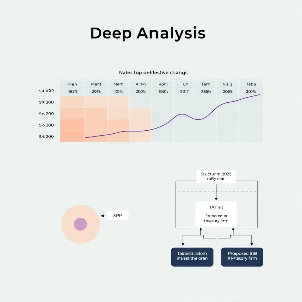 Flow diagram and data matrix showing XRP open interest fractal and Evernorth Nasdaq treasury structure