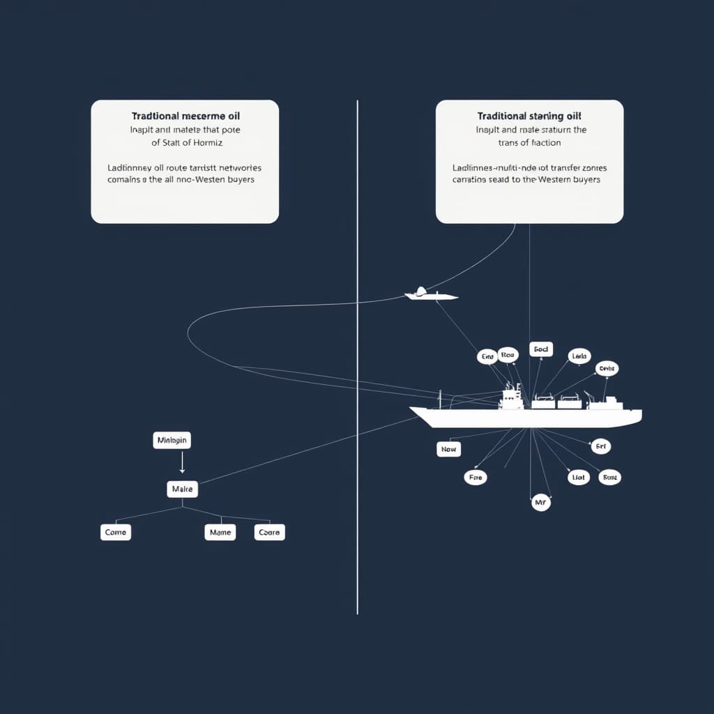 Comparative flow diagram of traditional vs shadow fleet oil routes